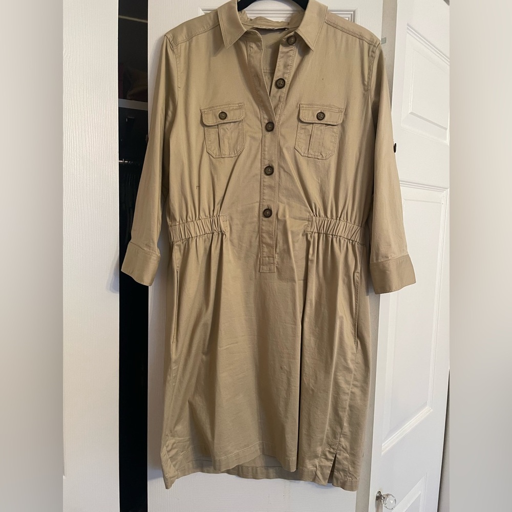 Safari Inspired Tan Button-Up Dress
